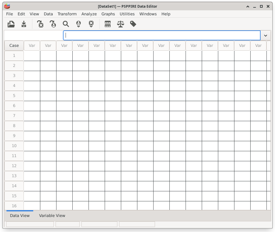 The appearance of the PSPP data editor in the data view.